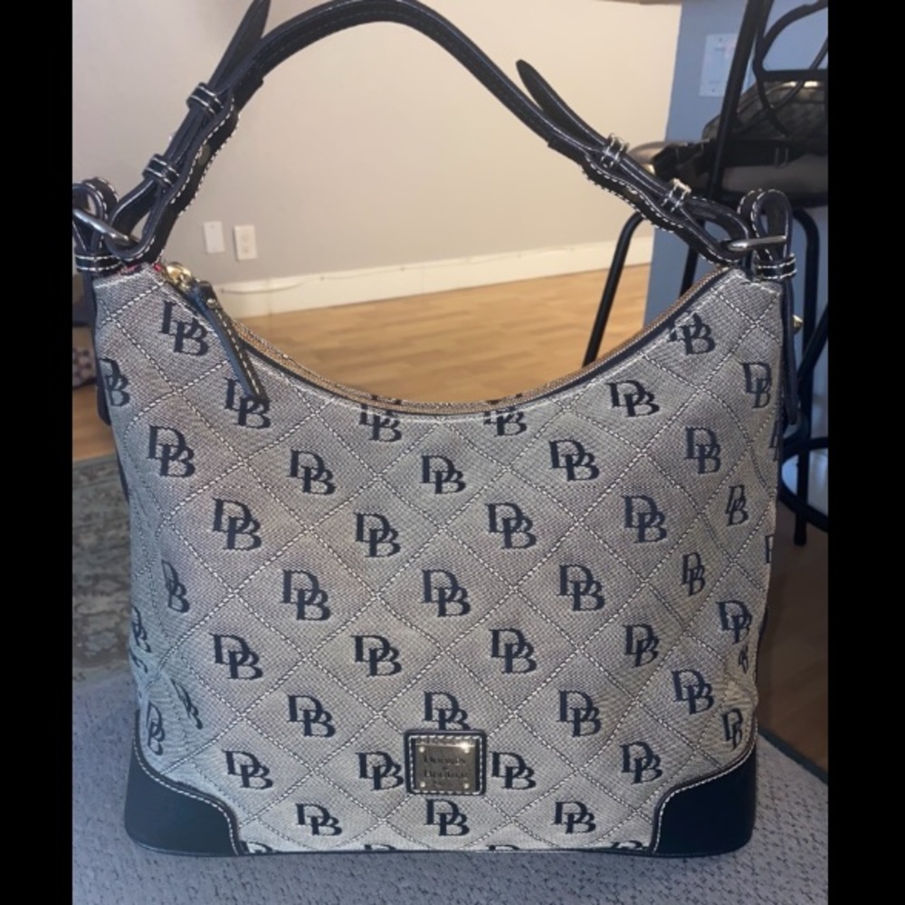 Dooney & Bourke Large Erica Hobo Bag Gray Monogram Canvas & Leather